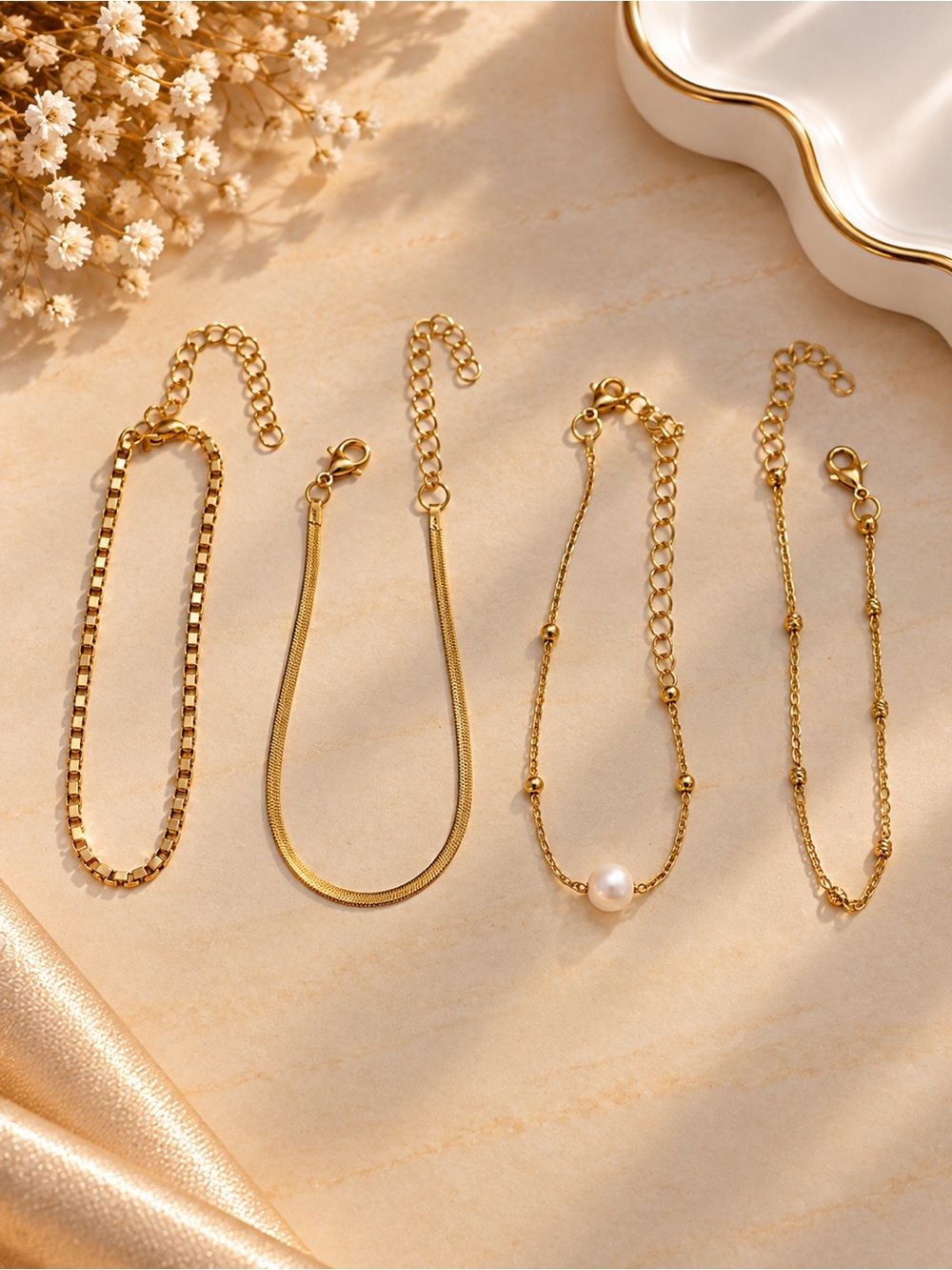 Gold Tone Women's Bracelet Set – 4-Piece Elegant Chain Stack